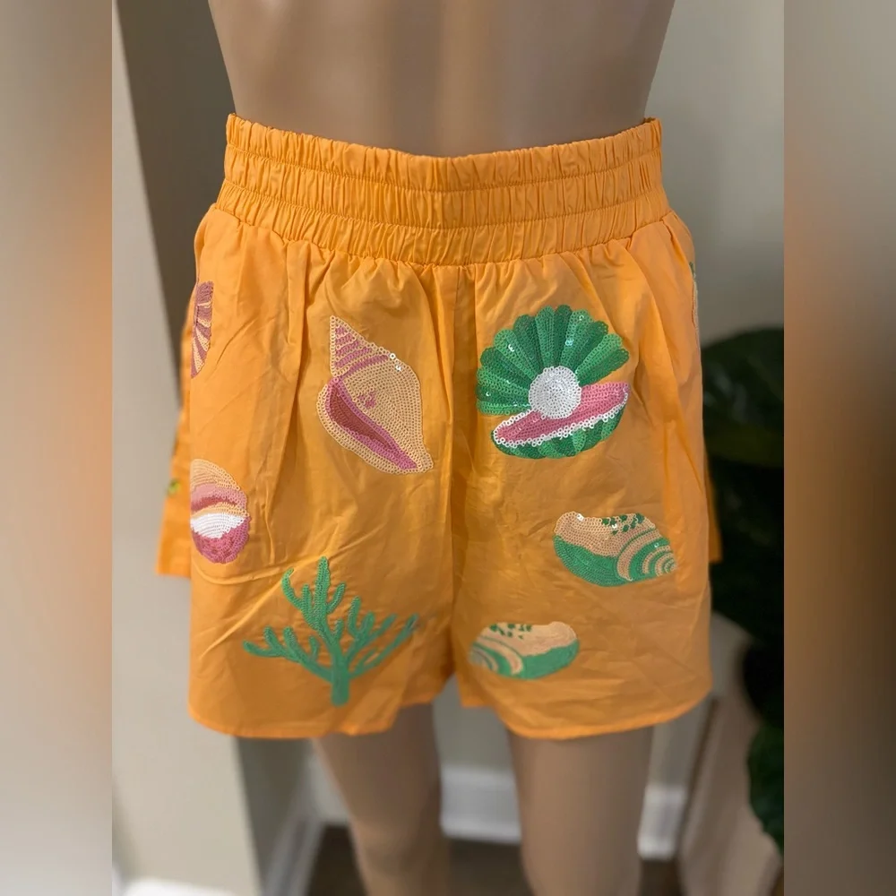QUEEN OF SPARKLES Peach Under the Sea Icon Shorts - Picture 3 of 5
